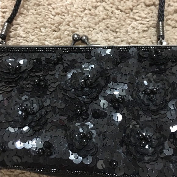 Beaded, sequined black evening bag clutch - Picture 2 of 4